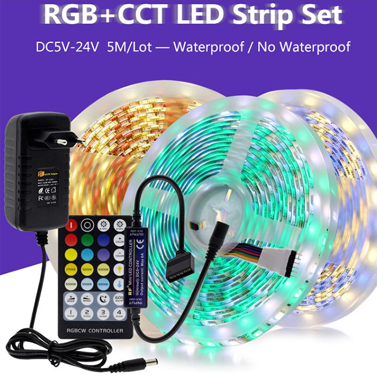 DC12V 16.4ft/5M SMD5050 RGB+CCT LED Strip Light Kit, With 28Key RF Remote Controller,60LEDs/M, Color Changing LED Strip Light DC12V 16.4ft/5M SMD5050 RGB+CCT LED Strip Light Kit, With 28Key RF Remote Controller,60LEDs/M, Color Changing LED Strip Light